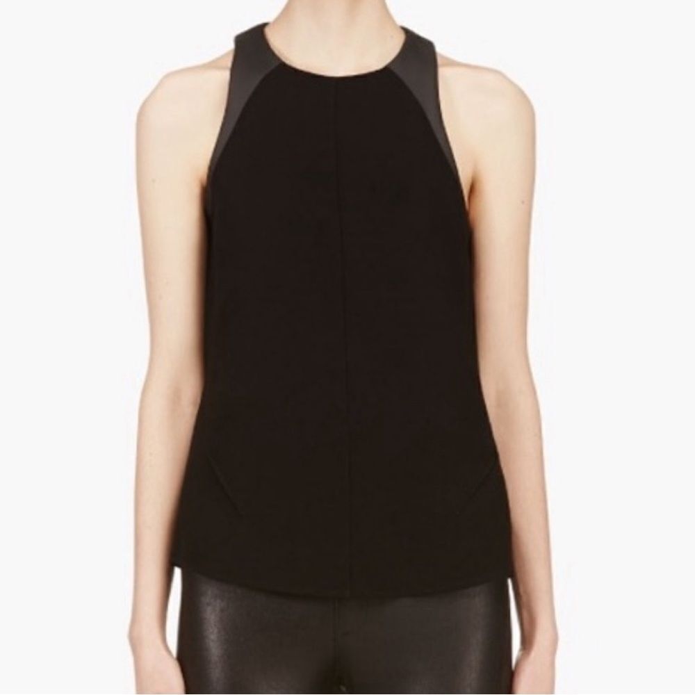 Rag & Bone Sleeveless Black Top Vegan Leather Trim S